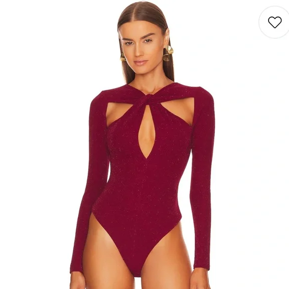 Michael Costello Elegant Burgundy Cutout Bodysuit - Picture 1 of 3